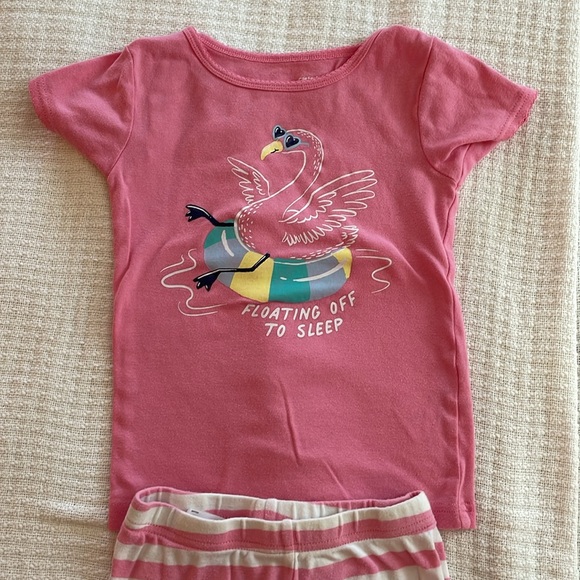 CARTERS UGC Girls Size 7 pink pajama striped set short sleeve flamingo 🦩 - Picture 3 of 12